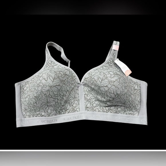Cacique Bra 46DD Lightly Lined No Wire Weathered Gray Floral NWT Full Coverage - Picture 1 of 9